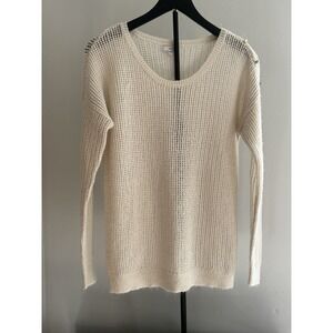 Gap Womens Ivory Pullover Round Neck Long Sleeves Sweater Open Knit Causal Sz‎ M